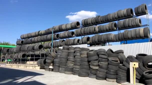 Landfill of car tires. Used tires. Environment disaster concept. - Footage, Video