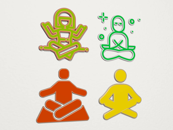 conjunto de iconos de posición de loto 4 - Ilustración 3D - Foto, Imagen