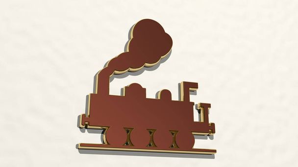 train à vapeur icône de dessin 3D - Illustration 3D pour le fond et la fumée - Photo, image