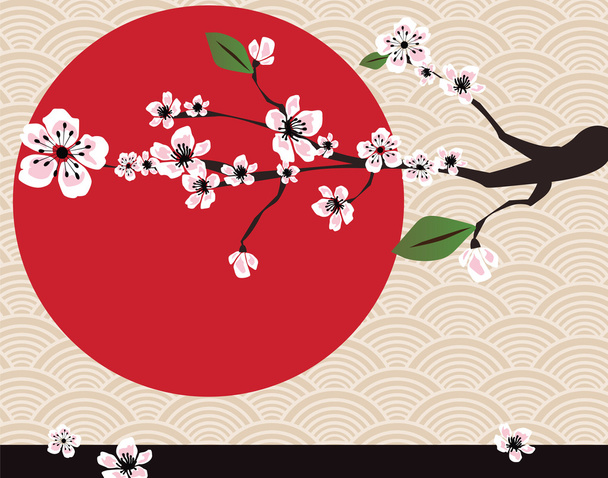 hagyományos japán háttér cseresznyevirággal, vektor - Vektor, kép