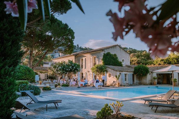 luxury hotel Provence France during sunset with swimming pool - Valokuva, kuva