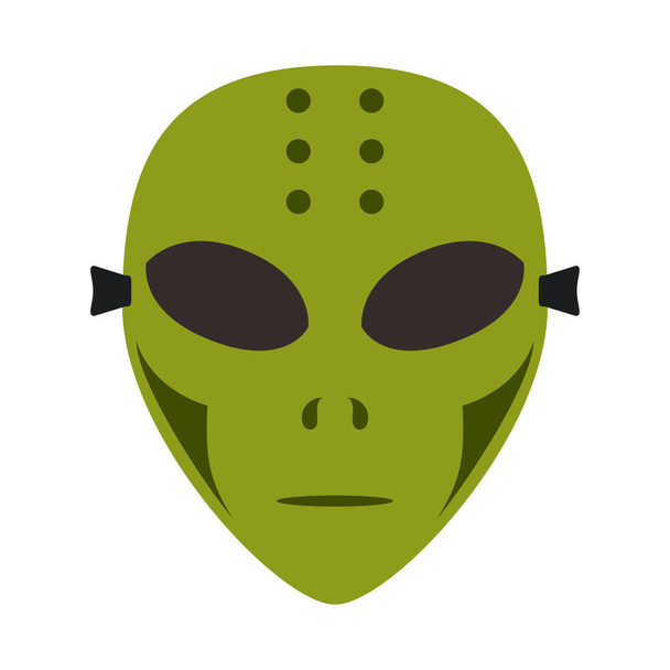 boldog halloween, maszk zöld idegen jelmez trükk vagy csíny party ünneplés lapos ikon - Vektor, kép