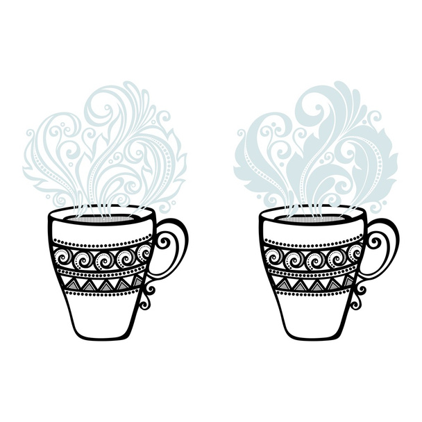 Set of Decorative Cups of Tea with Steam - Vektör, Görsel
