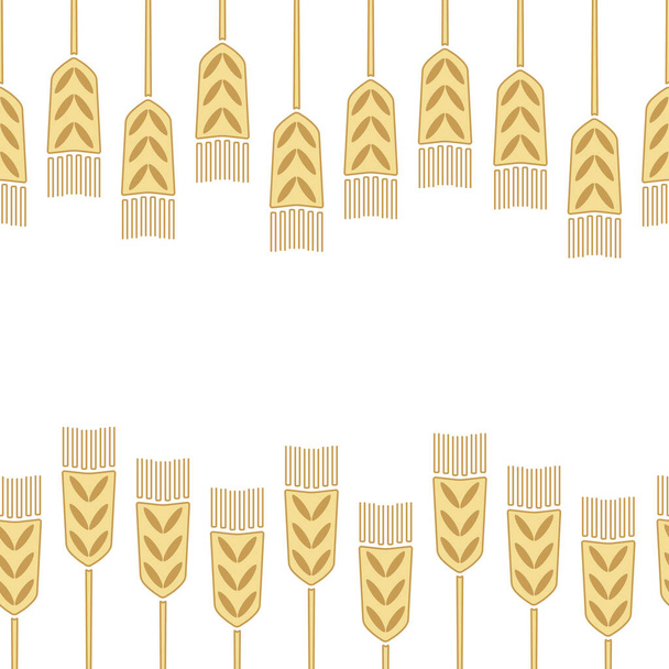 Граница с пшеничными ушами. Белые и золотые векторные иллюстрации. Проектирование открыток, плакатов, приглашений и многое другое - Вектор,изображение