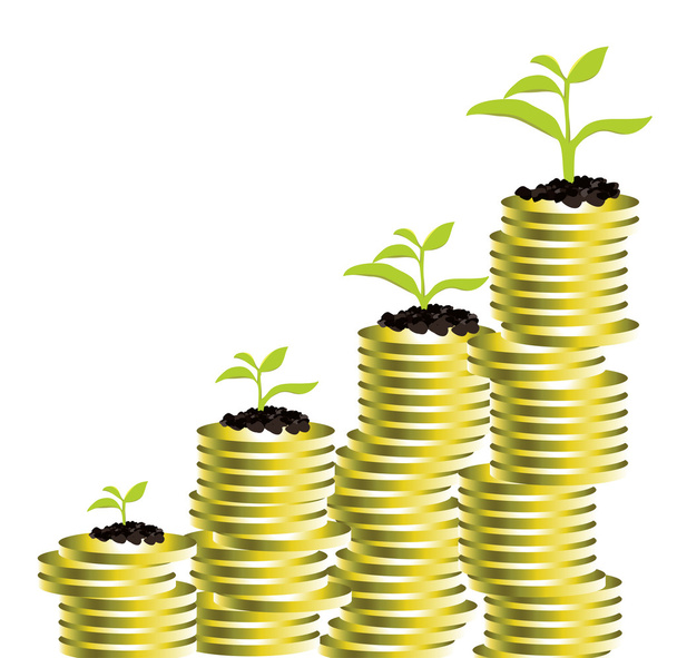 Gold coins and plant vector - Vector, Image