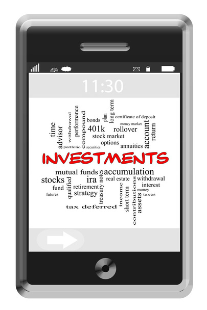 Investissements Word Cloud Concept sur téléphone à écran tactile
 - Photo, image