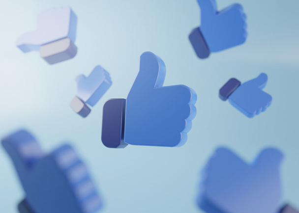 Floating Blue Thumb Up Like Icon 3D Rendering  - Photo, Image