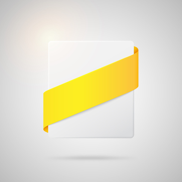 Emblema de papel vetorial com fita de seda amarela
 - Vetor, Imagem