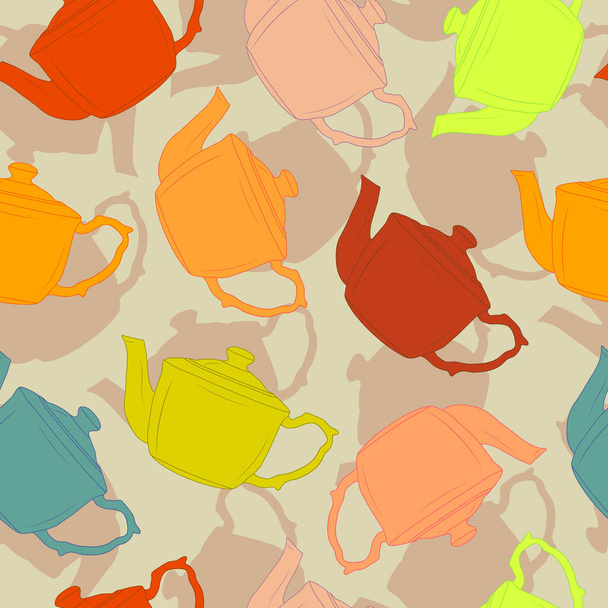 безшовний векторний візерунок з різнокольоровими чайниками
 - Вектор, зображення