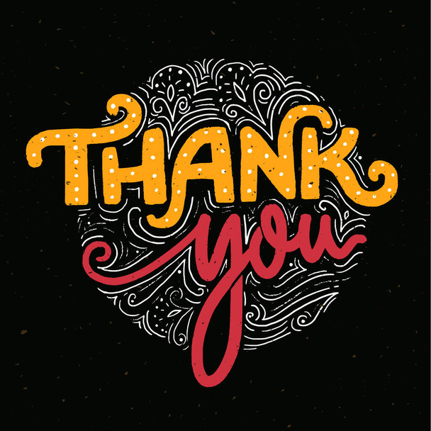 Thank you card template with handmade lettering. Text for stores and social media. Orange and pink words on dark background - ベクター画像