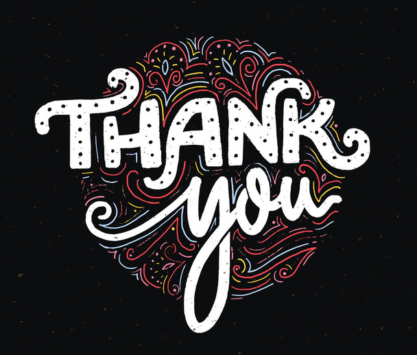 Thank you card design with hand lettering. White words on abstract dark texture. Modern design - Vector, Image
