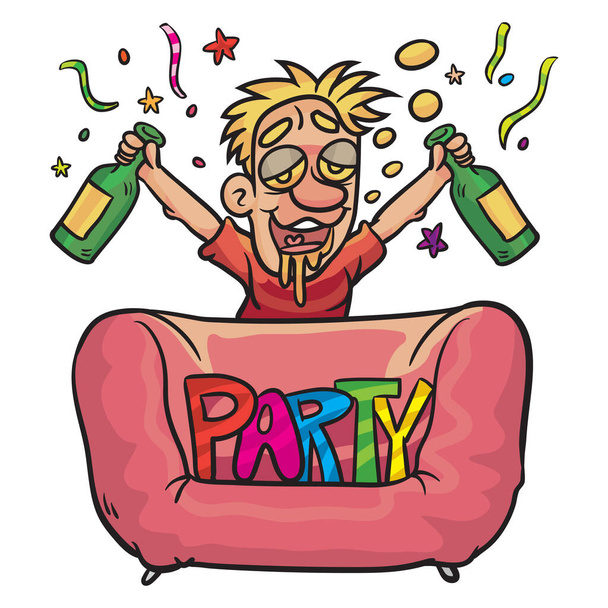 Hombre borracho en la fiesta, ilustración vector de dibujos animados - Vector, imagen