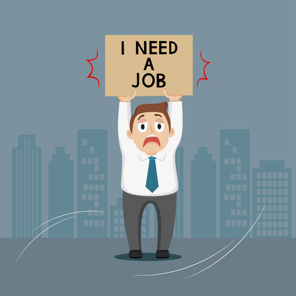 Бизнесмен с табличкой "Мне нужна работа" - Вектор,изображение
