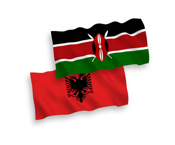 Bandeiras de tecido vetorial nacional da Albânia e do Quênia isoladas em fundo branco. Proporção de 1 a 2
. - Vetor, Imagem