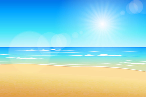 Tropická krajina ilustruje letní pláž ve dne. - Vektor, obrázek