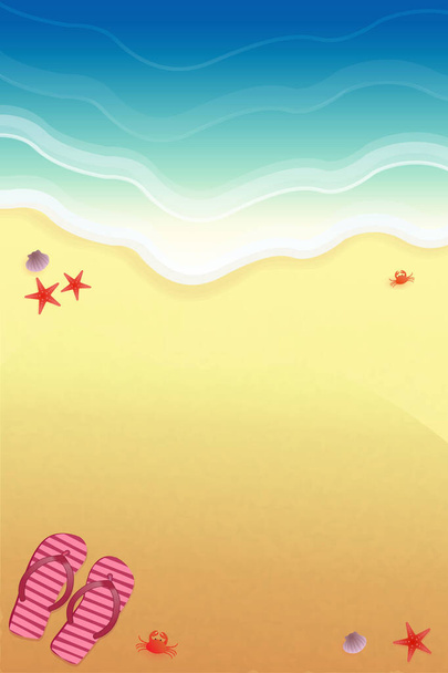 Background for design on the beach, with slippers and sea crabs. - Vector, Image