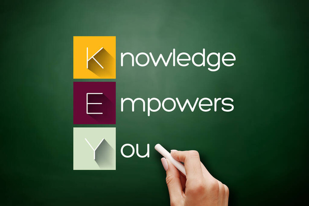 KEY - Knowledge Empowers You acronym, business concept on blackboard - Fotografie, Obrázek