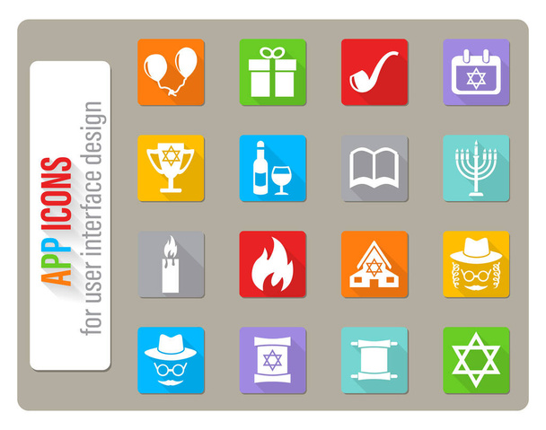 ícones hanukkah definido em design plano com sombra longa
 - Vetor, Imagem
