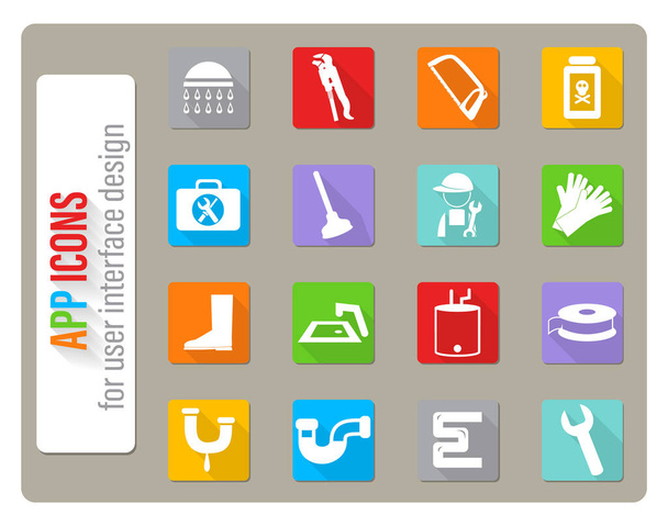 plumbing service icons set in flat design with long shadow - Vector, Image