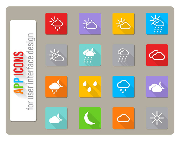 ícones meteorológicos definido em design plano com sombra longa - Vetor, Imagem