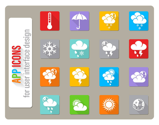 weather icons set in flat design with long shadow - Vector, Image