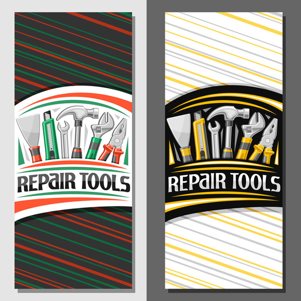 Vector layouts for Repair Tools, decorative leaflet with illustration of different yellow rubber and steel repair tools, art design brochure with unique letters for words repair tools for labor day. - Vector, Image