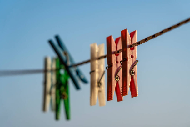 clothespins on a rope - Photo, Image