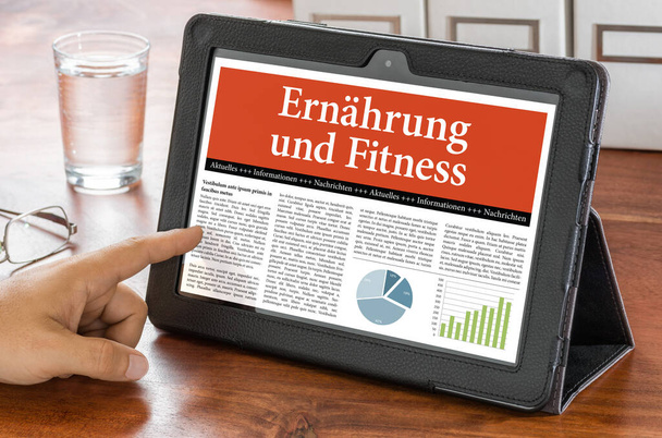 Tablettitietokone pöydällä - Ravitsemus ja kunto - Ernaehrung und Fitness German - Valokuva, kuva