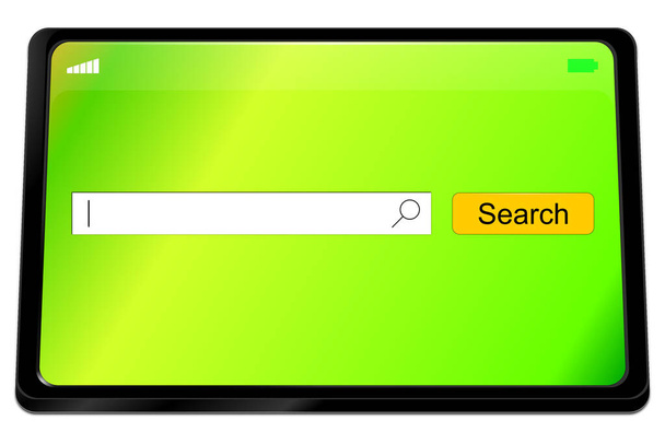 Tablet computer with internet web search engine on green display - 3D illustration - Photo, Image