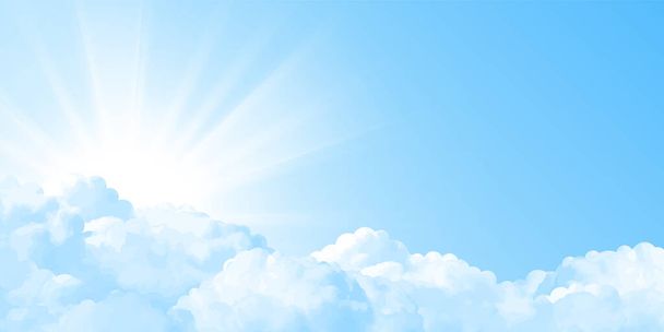 Sun shining Behind the white clouds. Vector Sky Background - Vector, Image