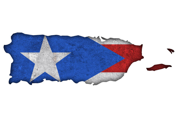 Térkép és zászló Puerto Rico a viharvert beton - Fotó, kép