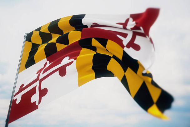 Vlaggen van de staten van de VS. De vlag van Maryland. 3D illustratie. Verenigde Staten van Amerika staten vlaggen collectie. - Foto, afbeelding