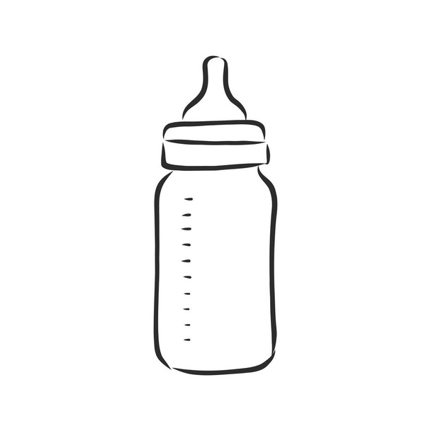 Butelka Baby Pacyfikator Doodle wektor ikona. dziecko karmienie butelka, wektor szkic ilustracja - Wektor, obraz