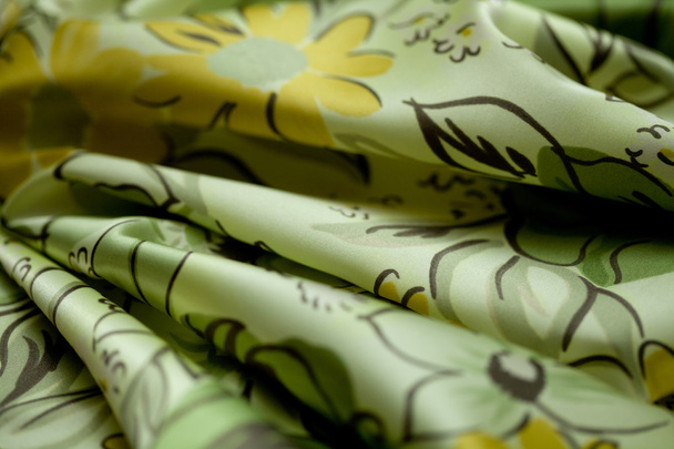 Verde, amarelo concurso colorido têxtil, elegância ondulado material
 - Foto, Imagem