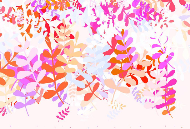 Lichtblauwe, rode vector abstracte achtergrond met bladeren. Een vage abstracte illustratie met bladeren in krabbelstijl. Nieuw ontwerp voor uw bedrijf. - Vector, afbeelding