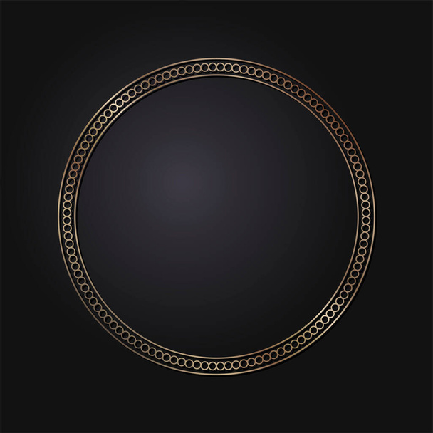 Decoratieve opengewerkte ronde lijst met goud abstract patroon op zwarte achtergrond. Cirkelvormig ornament. Een elegant element voor design. Vector.ular-patroon - Vector, afbeelding
