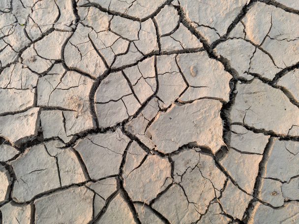 Sıcak hava ve kuraklığın yol açtığı çorak ve çorak arazi, erozyon ve çatlak zemin, soyut mozaik desen - Fotoğraf, Görsel