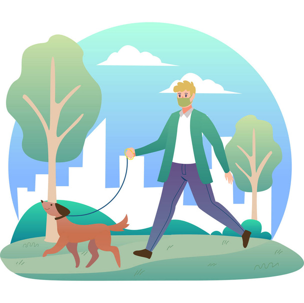 A man walking outside with his dog illustration - Photo, Image