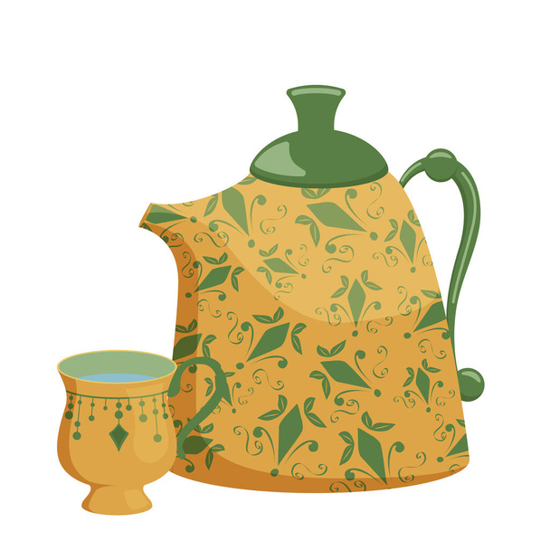 Tea set. Kettle and mug. Vector illustration - Vektori, kuva