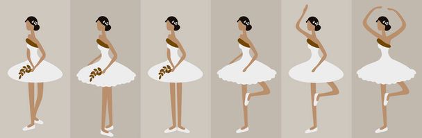 Ballerina silhouette flat vector pattern hand-drawn background - Vector, Image