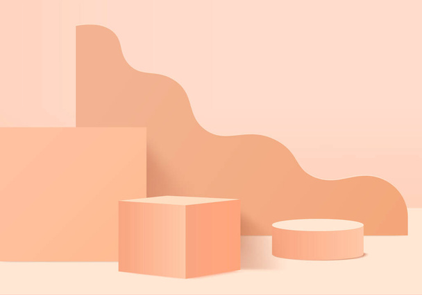 Background vector 3d orange color rendering with podium and minimal pink wall scene, minimal abstract background 3d rendering abstract geometric shape pink pastel color. Stage for awards on website in modern. stand 3d for show cosmetic products. - Vector, Image