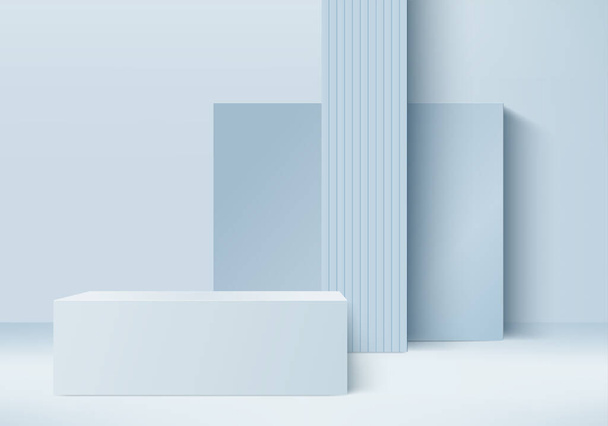 Arkaplan vektörü 3d mavi renkte silindir podyum ve yaz duvarı sahnesi, soyut arkaplan 3d, soyut geometrik şekil mavi pastel renkte. Kozmetik gösterimi için 3d düzenleme - Vektör, Görsel