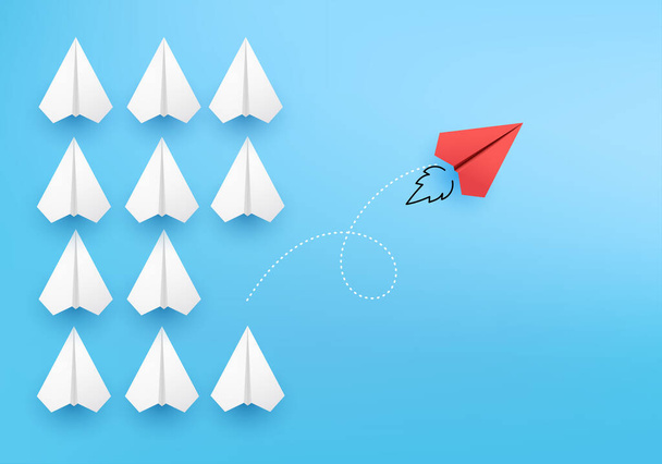 Business concept minimal as group of paper plane in one direction and with one individual pointing in different ways for creative innovative solution on 3D render vector. leadership for new ideas. - Vector, Image