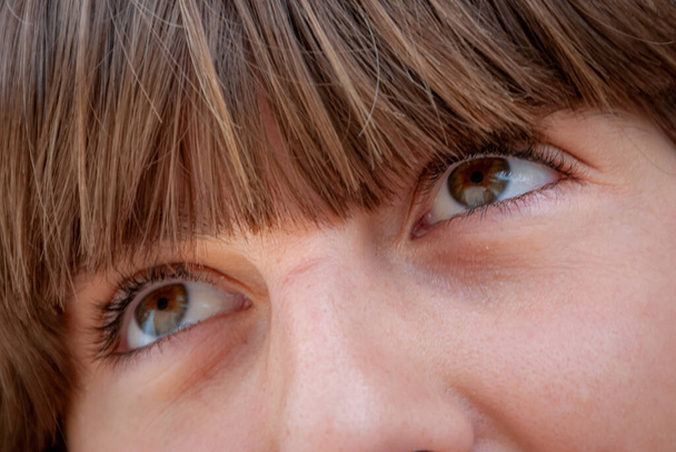 Close-up portrait of the brown eyes of a young woman - Valokuva, kuva