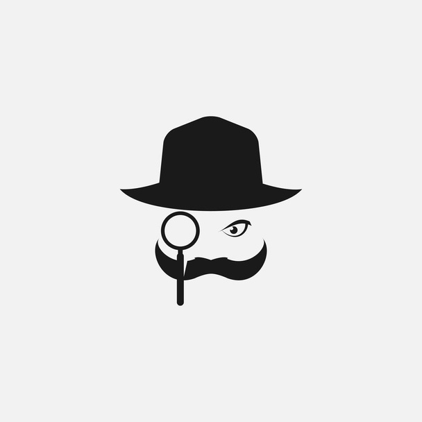 man detective with mustache and search glass logo design - Vector, Image