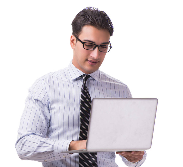 mladý podnikatel s notebookem izolované na bílém pozadí - Fotografie, Obrázek