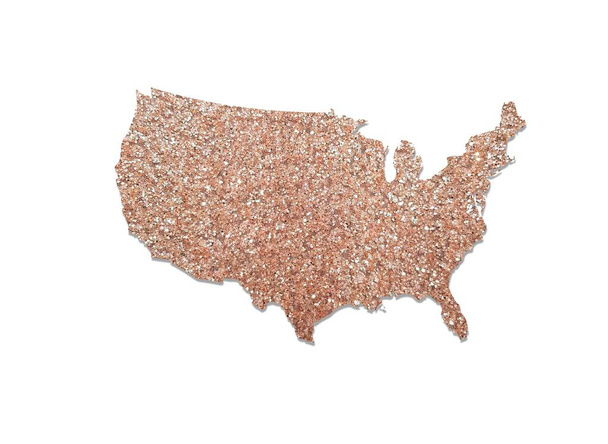 Amerika Birleşik Devletleri 'nin coğrafi haritasında gül rengi pulların ışıltılı dokusu var. Kıvılcımlı Amerika sınırları.. - Vektör, Görsel