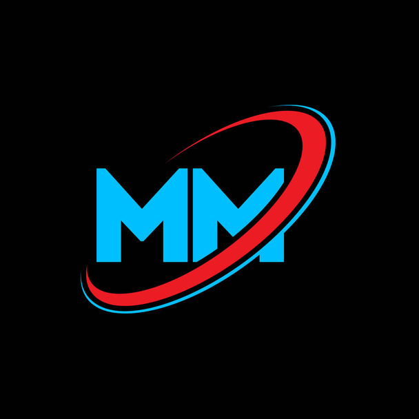 MM M M文字ロゴデザイン。初期文字MMリンクサークル大文字モノグラムロゴ赤と青。MMロゴ、 Mデザイン。うん... - ベクター画像