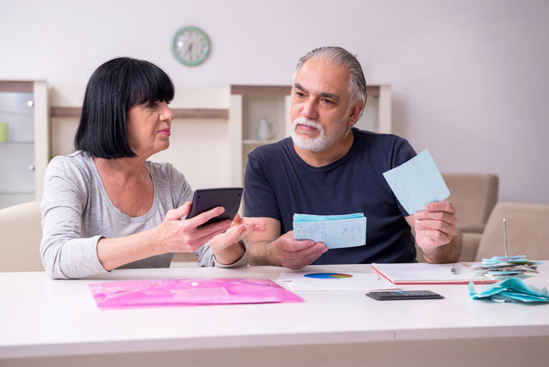 Oudere echtparen bespreken financiële plannen - Foto, afbeelding