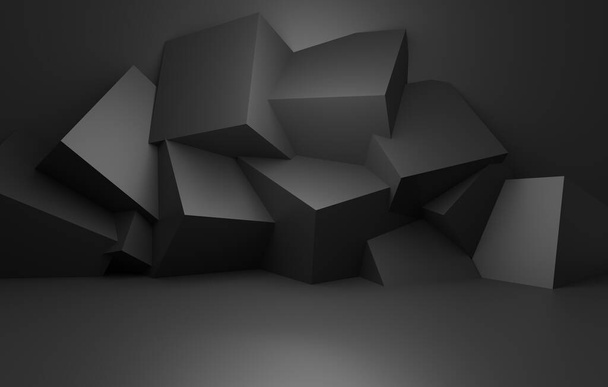 3d renderização de preto vazio abstrato conceito mínimo geométrico de fundo. Cena para publicidade, anúncios cosméticos, vitrine, banner, creme, moda, tecnologia, negócios. Ilustração. Exibição do produto - Foto, Imagem